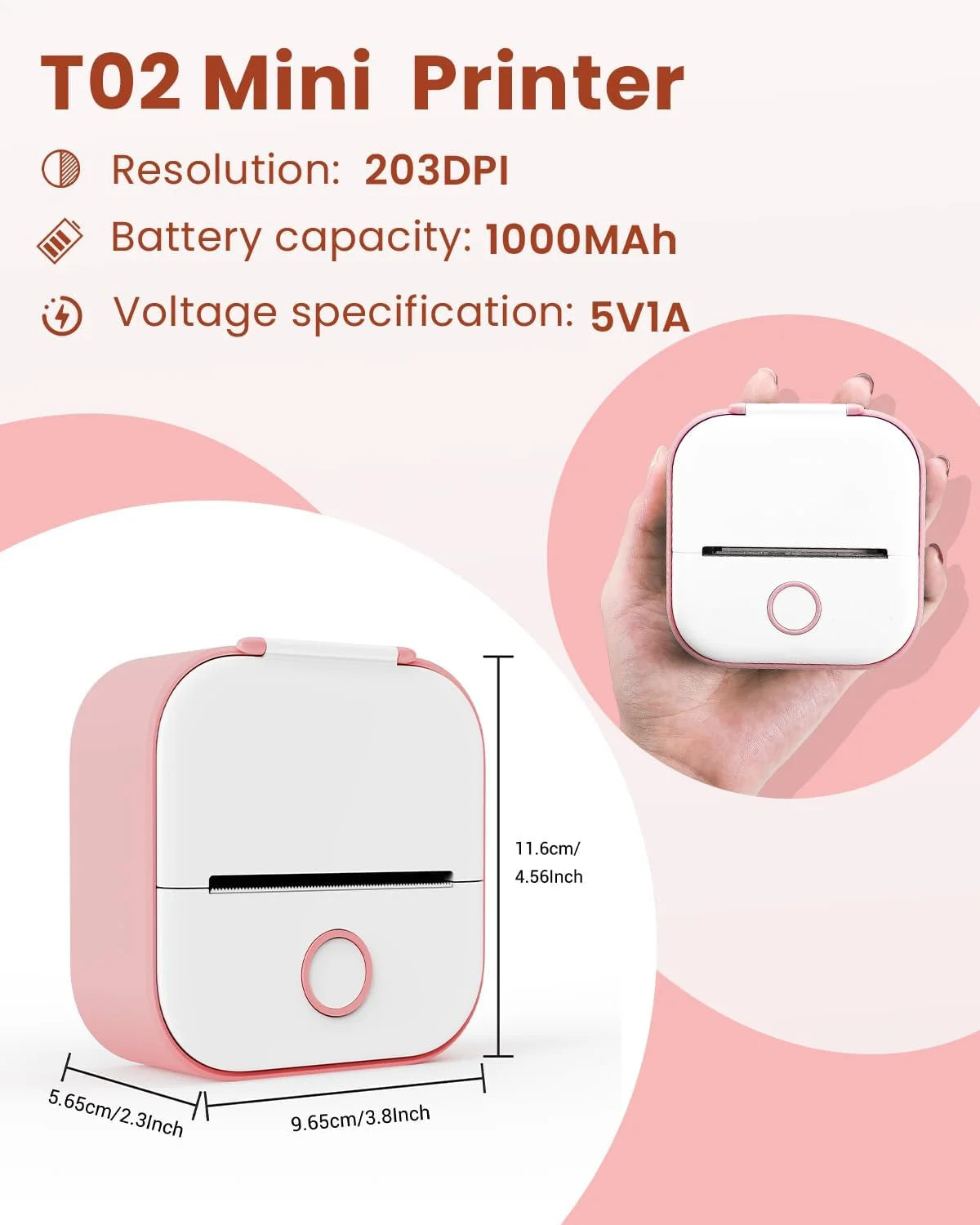 T02 Portable Label Maker, Mini Sticker Printer, Bluetooth Inkless Sticker Maker Machine, Mobile Printer for Study Notes, Kids Gift, Photos, Journals, To-Dos (Pink)