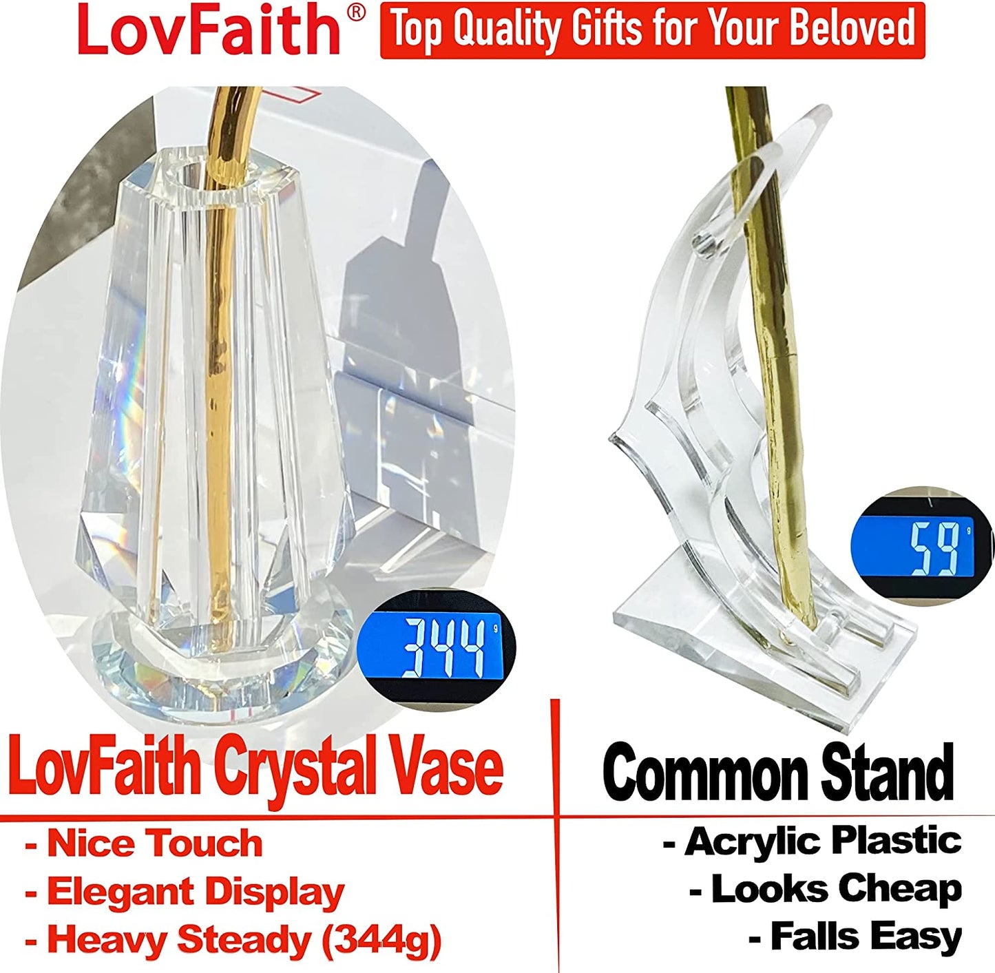 Valentine Gift Real Rose Dipped 24K Gold with Crystal Stand, Best Anniversary Rose Gift for Her Wife Mother Birthday Christmas