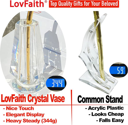 Valentine Gift Real Rose Dipped 24K Gold with Crystal Stand, Best Anniversary Rose Gift for Her Wife Mother Birthday Christmas