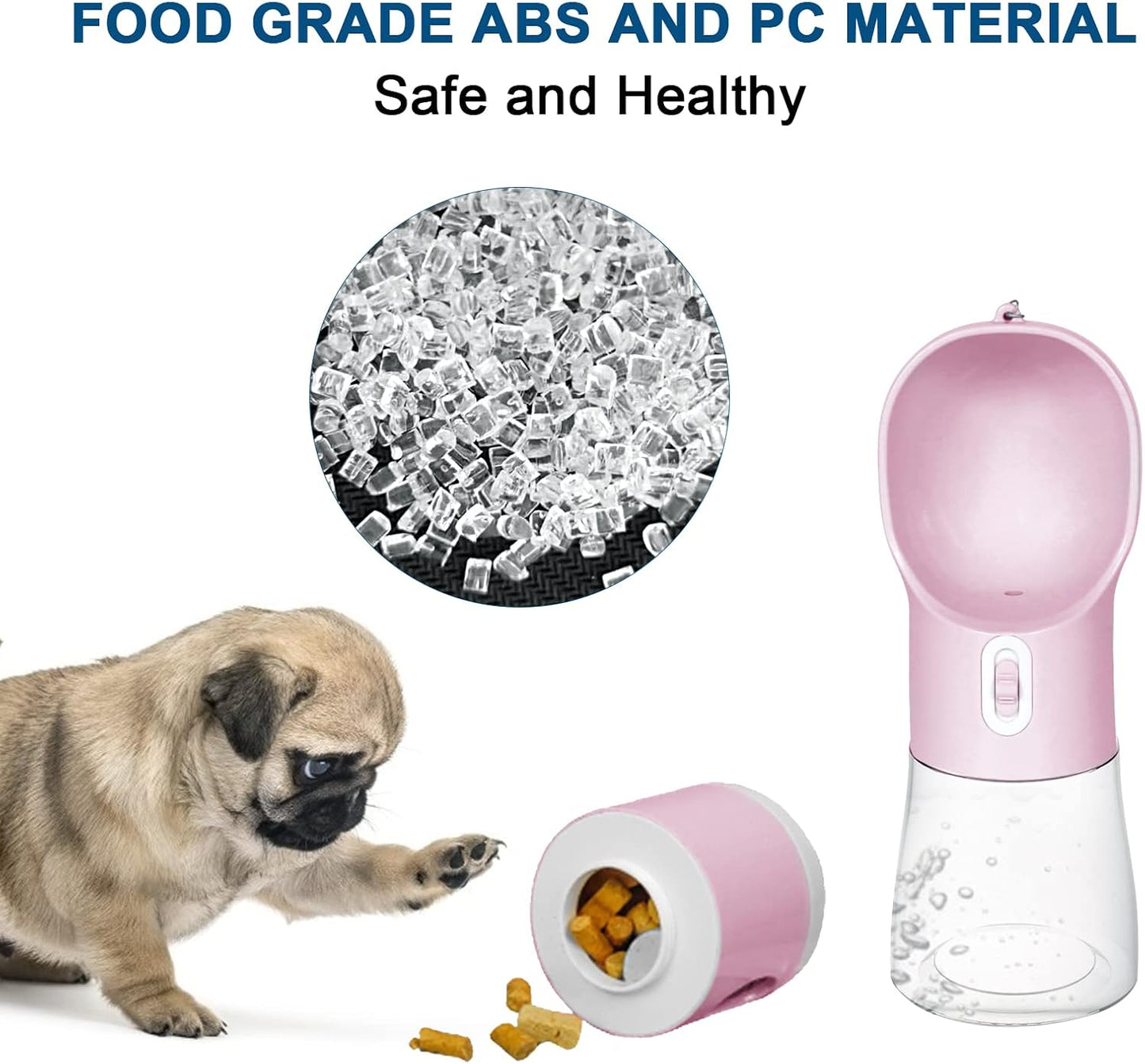 Dog Water Bottle 4 in 1 Portable Pet Dog Water Bottle Dispenser Leakproof Travel Dog Water Bottle Cat Dog Accessories with Drinking Feeding, Waste Bag and Poop Shovel for Walking Travel, Pink