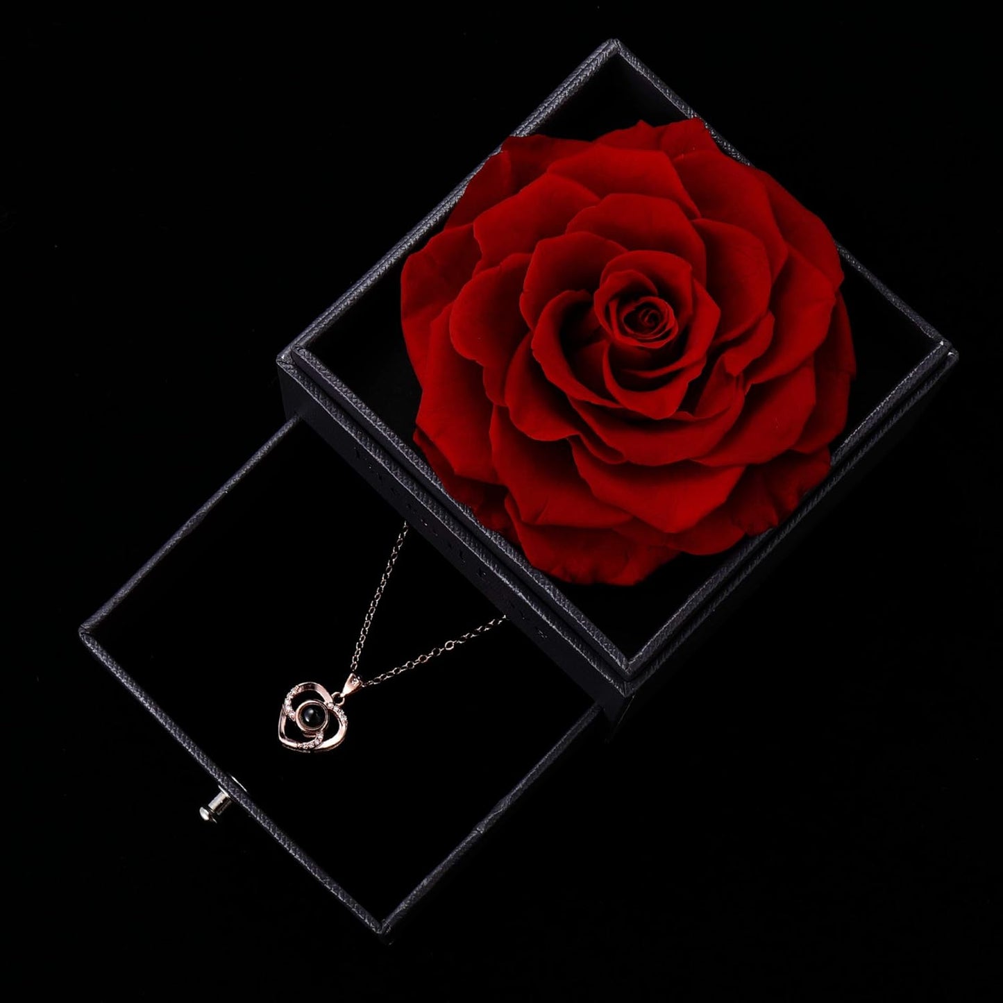 Real Preserved Red Rose - Eternal Rose Gift Box with Rose Necklace, Handmade Fresh Rose Gift for Her on Birthday,Christmas,Mother'S Day,Valentine'S Day (Red)