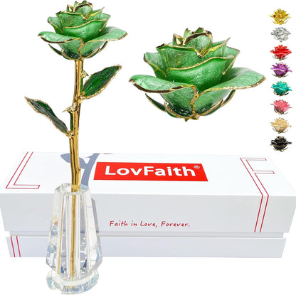 Valentine Gift Real Rose Dipped 24K Gold with Crystal Stand, Best Anniversary Rose Gift for Her Wife Mother Birthday Christmas