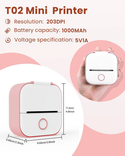 T02 Portable Label Maker, Mini Sticker Printer, Bluetooth Inkless Sticker Maker Machine, Mobile Printer for Study Notes, Kids Gift, Photos, Journals, To-Dos (Pink)